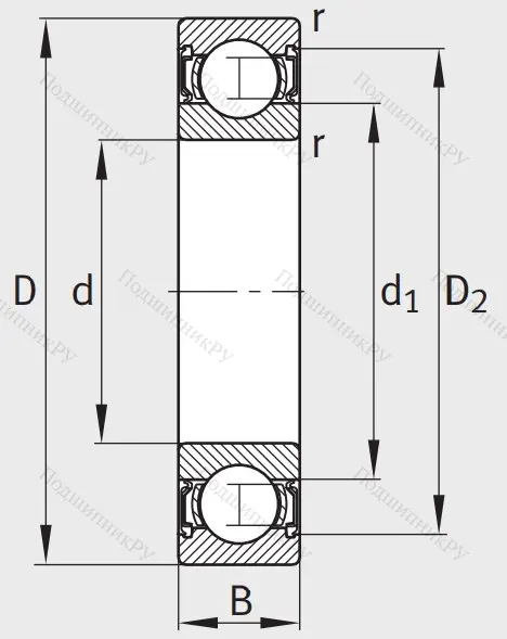 Однорядный шариковый подшипник 62305 A 2RSR
