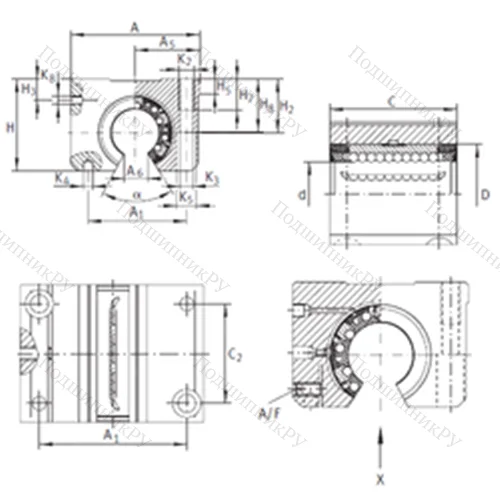 Подшипник шариковый линейный KGNOS 25 C-PP-AS от производителя  INA