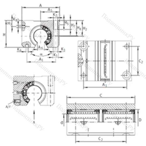 Подшипник шариковый линейный KTNOS 12 C-PP-AS от производителя  INA