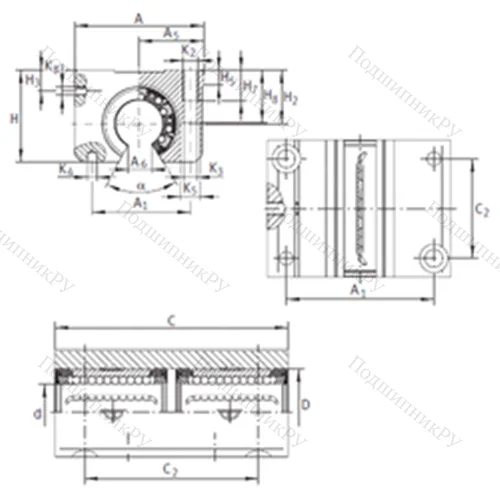 Подшипник шариковый линейный KTNO 25 C-PP-AS от производителя  INA