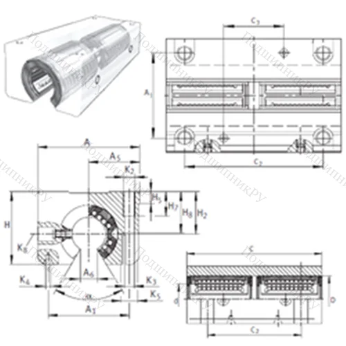 Подшипник шариковый линейный KTSO 12-PP-AS от производителя  INA