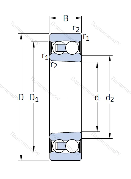 Двухрядный шариковый подшипник 2211 E-2RS 1KTN 9