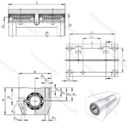 Подшипник шариковый линейный KTSG 16-PP-AS от производителя  INA
