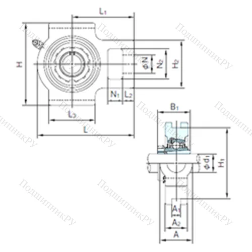 Подшипниковый узел шариковый радиальный UKT 210+H 2310