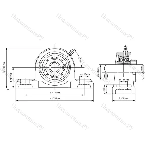 Подшипниковый узел UKP 209 - Вал: 40 мм от производителя  LPZ