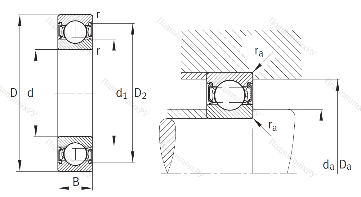 Однорядный шариковый подшипник 62205 A 2RSR