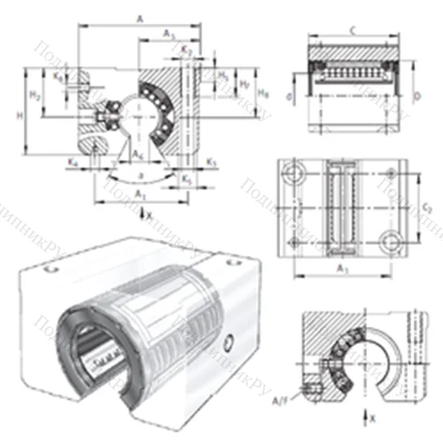 Подшипник шариковый линейный KGSNOS 12-PP-AS от производителя  INA