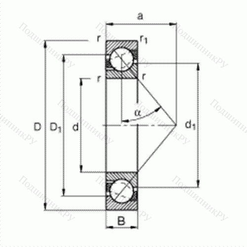 Подшипник шариковый радиально-упорный 7212-B-TVP от производителя  FAG Подшипник шариковый радиально-упорный 7212-B-TVP от производителя  FAG